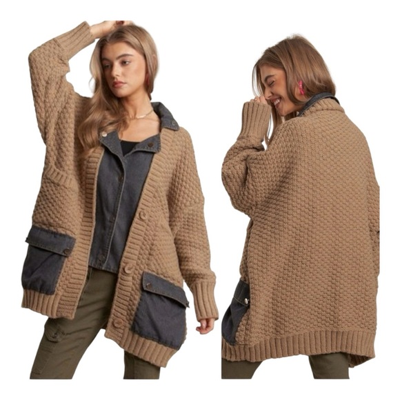 New! Gorgeous Chunky Sweater Coat with Pockets Brown - Picture 3 of 3